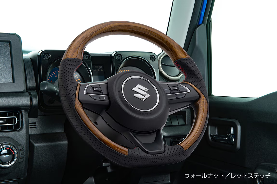 【未使用に近い】 ショウワガレージ コンビネーションステアリング ウォールナット/レッドステッチ JB64 JB74 JC74 ジムニー シエラ ノマド