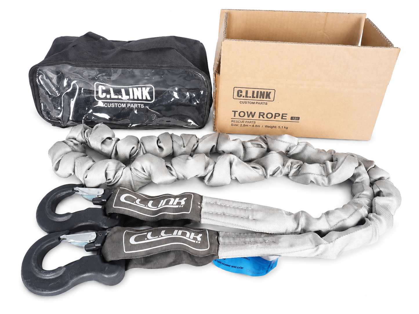 CLLINK シーエルリンク 牽引ロープ12t グレー 収納バッグ付き 汎用